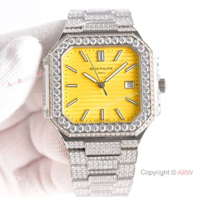 Patek Philippe Cubitus 45mm Yellow Dial Pave-Diamond Case Luxury Replica Watch